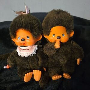Lot of 2 Vintage 1974 Boy And Girl Monchhichi 8" L Sekiguchi GREAT Condition